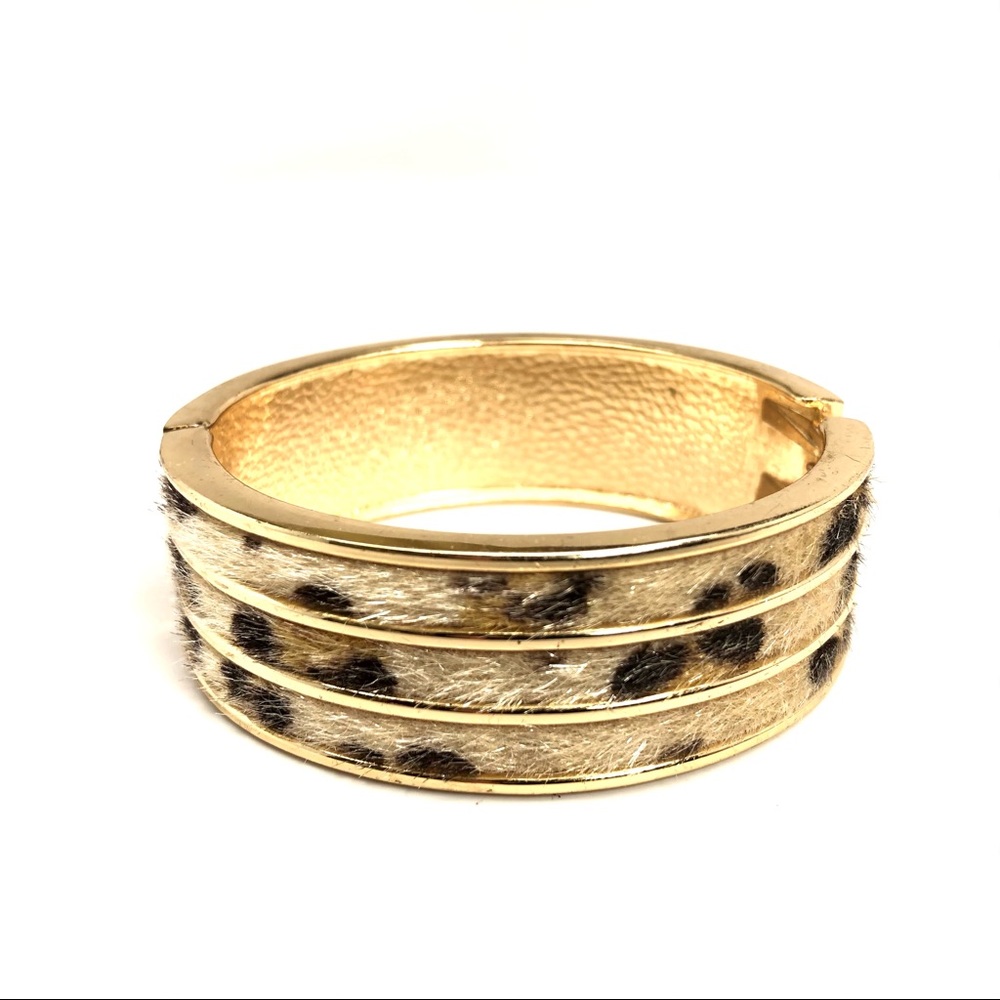 Faux Furry Fuzzy Leopard Print Clamper Bracelet